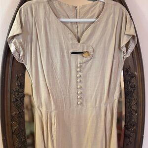 Vintage 1940s Tan Pencil Shift Dress
